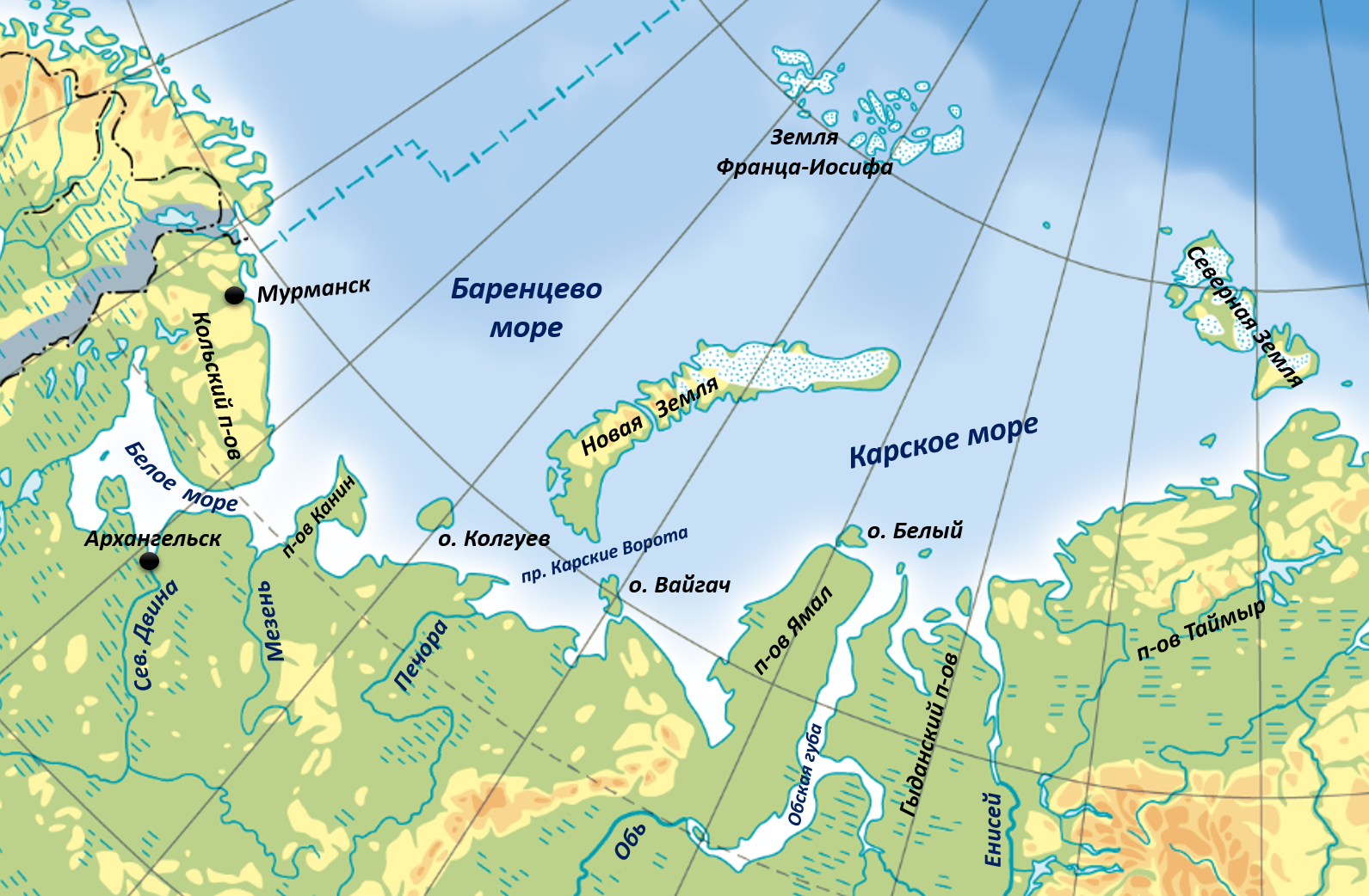 На севере какие моря находится. Баренцево море на карте. Баренцево море и Карское море на карте. Баренцево море и Северный Ледовитый. Пролив Карские ворота море.