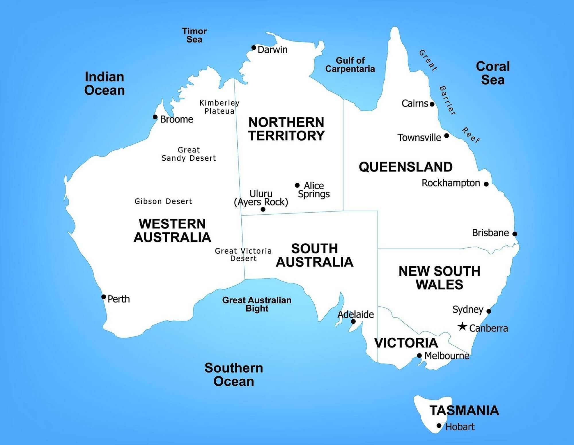 Australian name. Map of Australia in English. Карта Австралии. Australia на карте. Карта Австралии на английском.