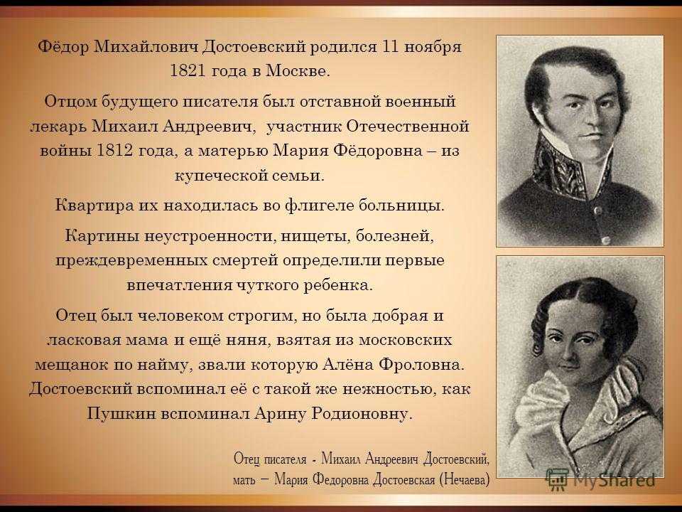 Биография федора михайловича достоевского презентация