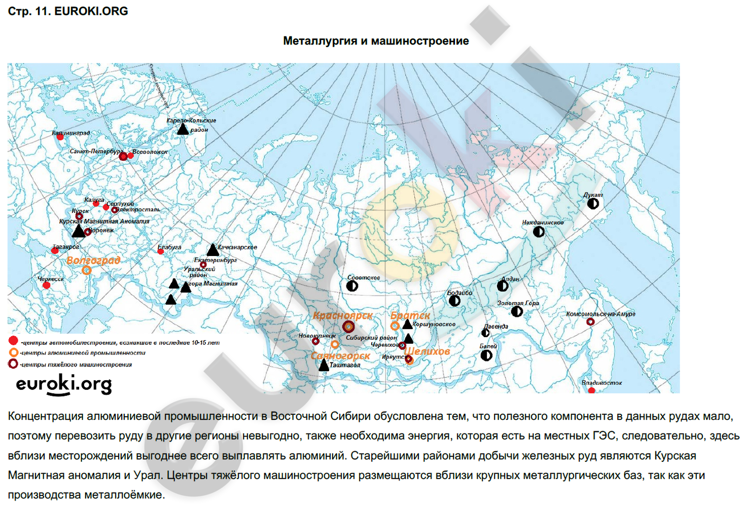 Россия металлургический комплекс контурная карта 9 класс