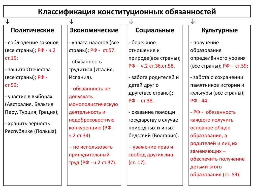 Личные обязанности конституции рф. Социально-экономические обязанности гражданина РФ.