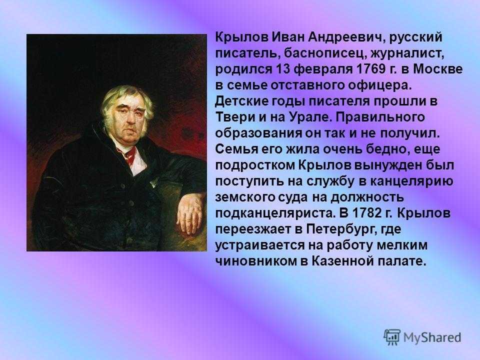 Биография крылова 3 класс презентация