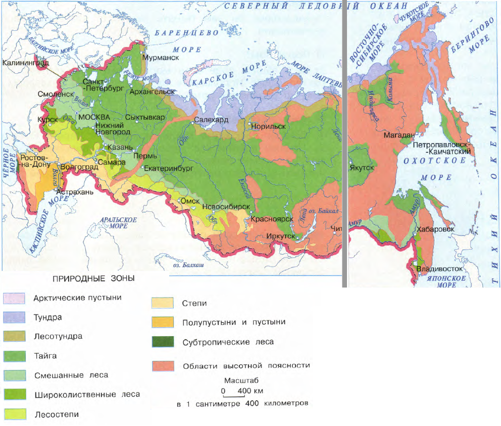 Карта россии с городами и природными зонами