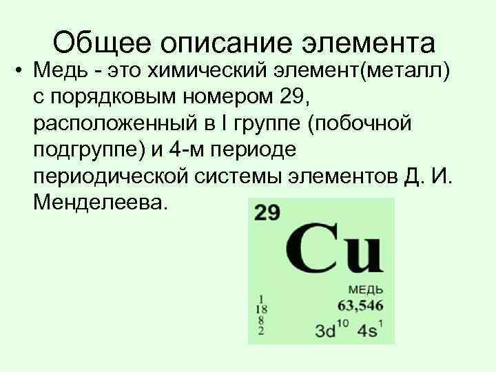 Описание элемента по плану