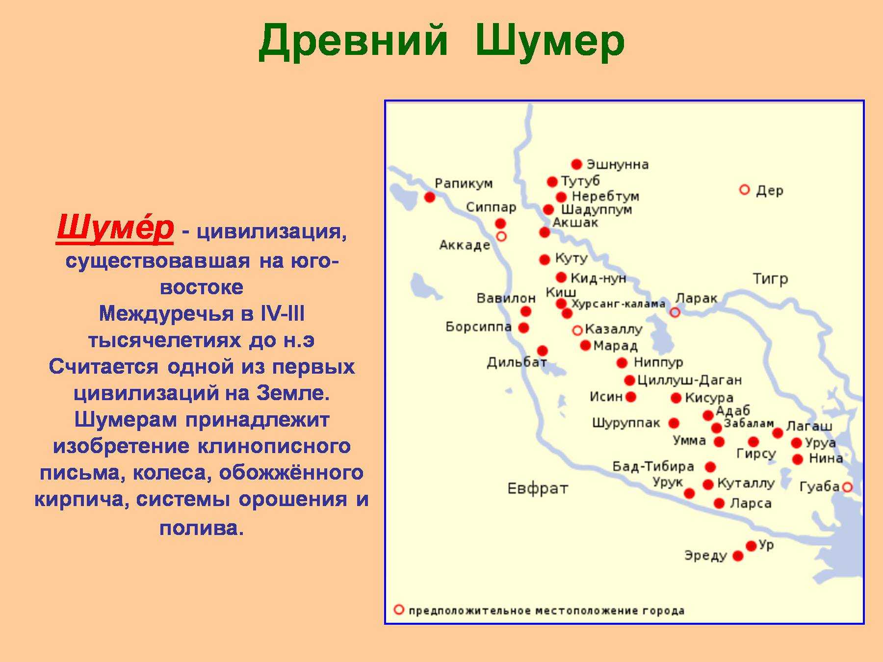 Карта древней месопотамии с городами