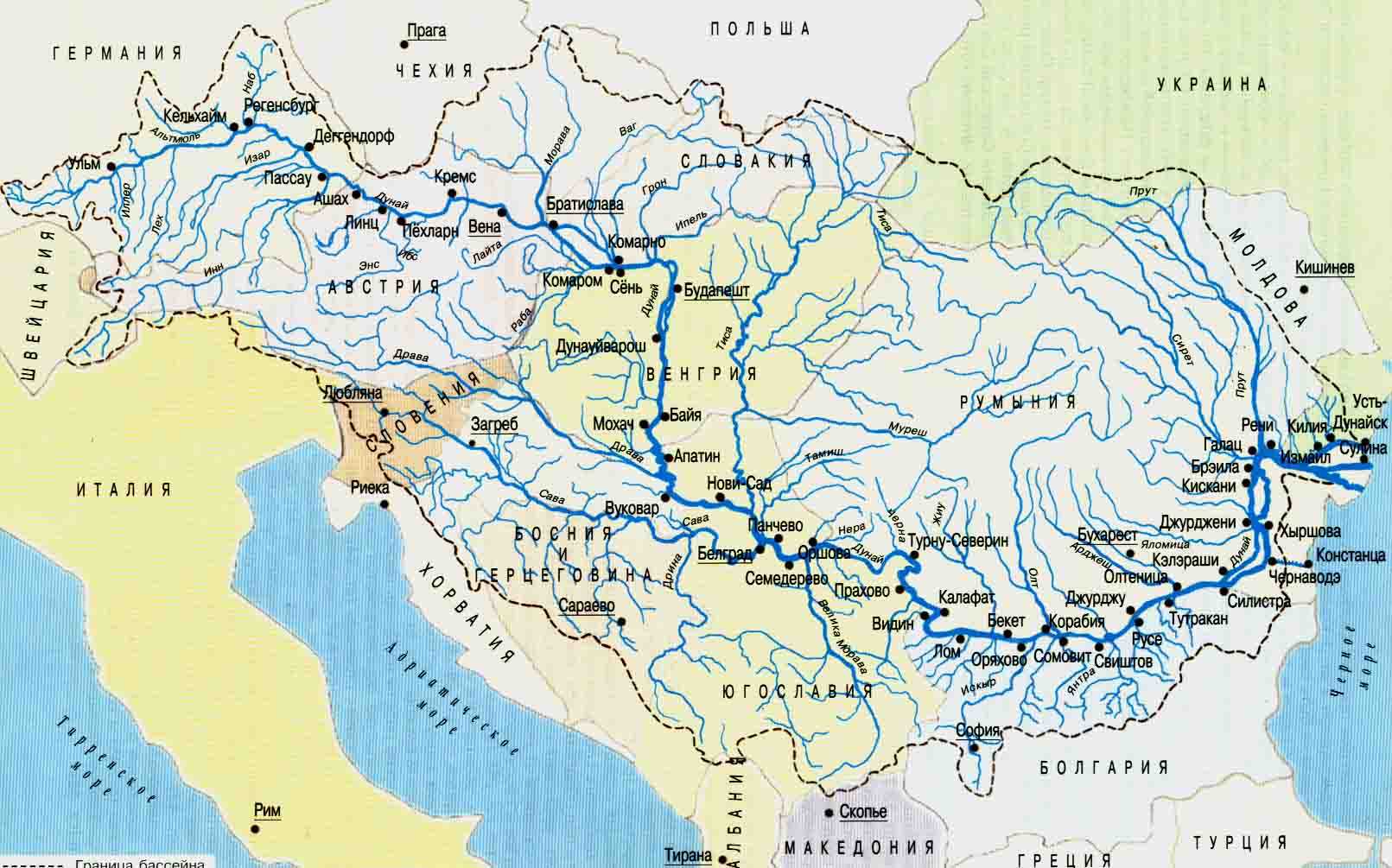 Река Дунай на карте мира