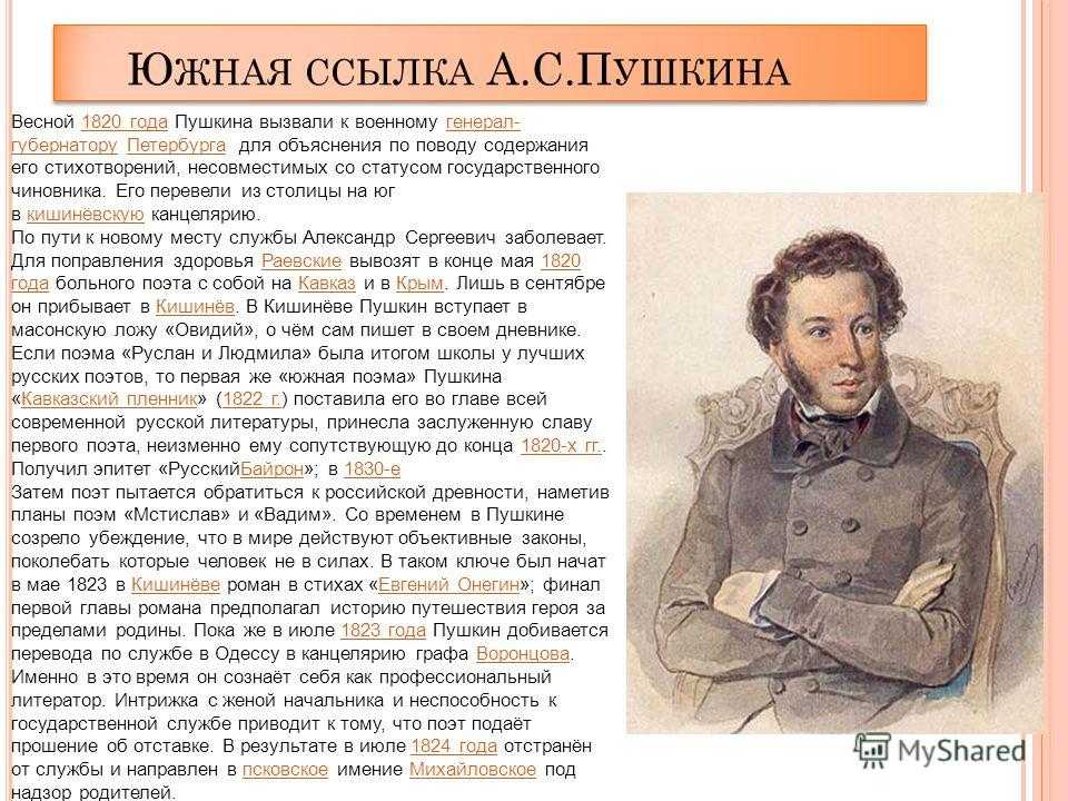 Южная ссылка Пушкина 1820-1824.