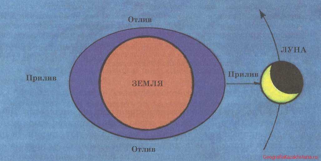 Влияние луны на приливы и отливы схема