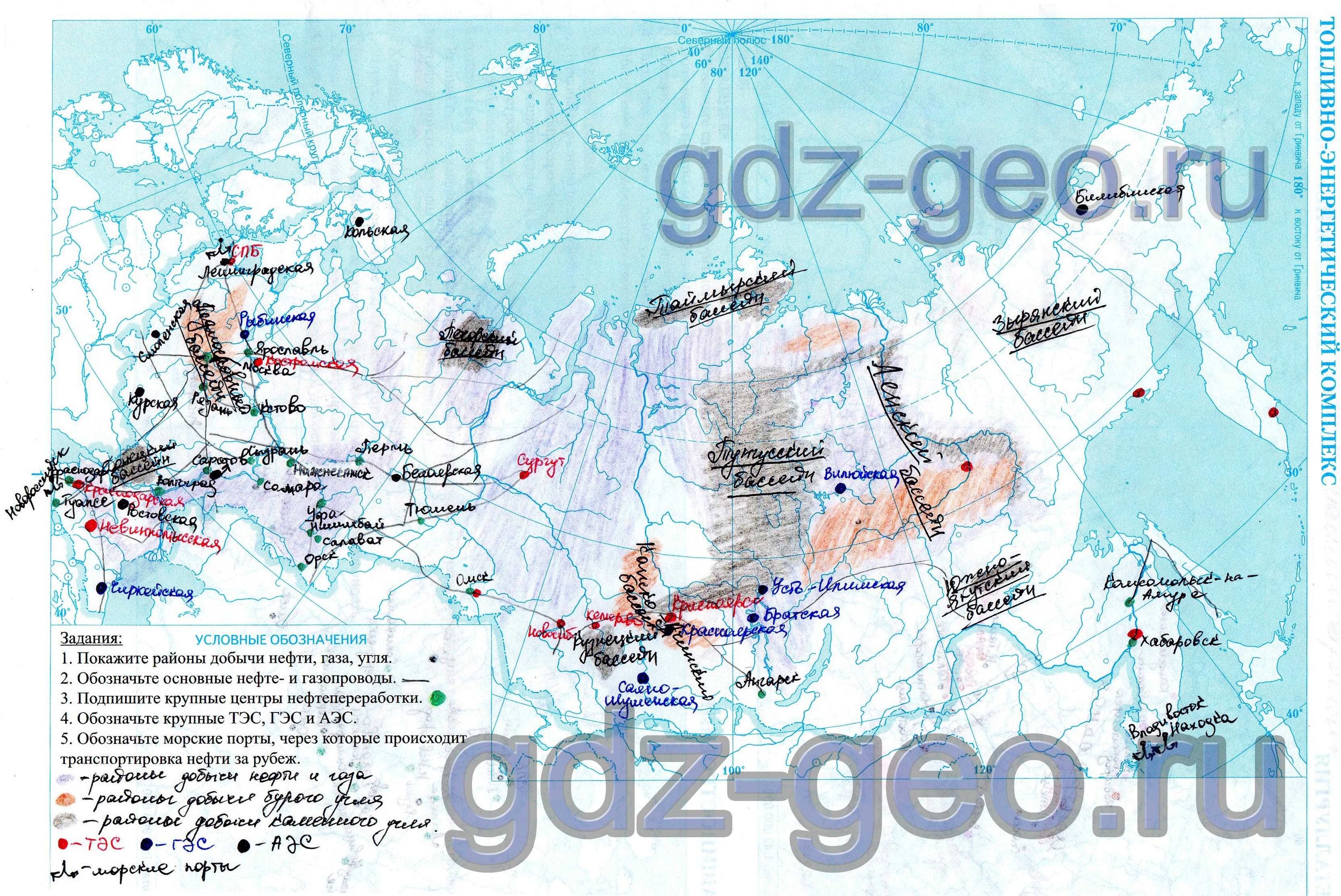 Контурная карта топливно энергетический комплекс России 9 класс