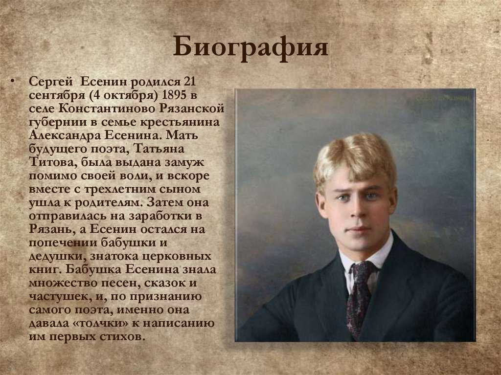 Сообщение о есенине 4 класс. Сергея Александровича Есенина (1895–1925)..